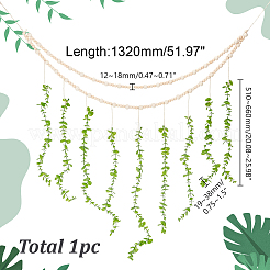プラスチック製の人工ユーカリの葉の壁掛け装飾  木製ビーズとジュート紐付き  ライムグリーン  1320mm&nbsp;AJEW-WH0752-173