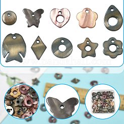 天然淡水染めシェルペンダント50個  混合図形  ミックスカラー  10.5~17x9.5~13x2mm  穴：1.2~1.8mm&nbsp;SHEL-FS0001-17