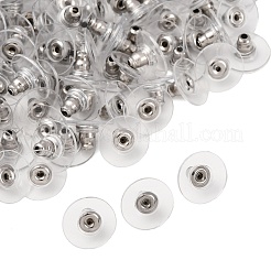 304ステンレススチール製バレットクラッチピアスバックキャッチ  プラスチックパッド付き  ピアスキャッチ  ステンレス鋼色  11.5x6mm  穴：0.8mm&nbsp;X-STAS-Q189-02