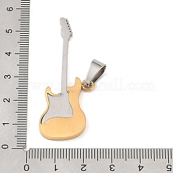 304ステンレススチール製ビッグペンダント  ギターチャーム  18KGP本金メッキ＆ステンレススチールカラー  51x20x2mm  穴：5x8mm&nbsp;LS-STAS-S122-03G