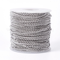 変色しにくい201ステンレススチールカーブチェーン  溶接されていない  スプールで  ステンレス鋼色  3.8x2.9x1.7mm  約65.61フィート（20m）/ロール&nbsp;STAS-I107-17P