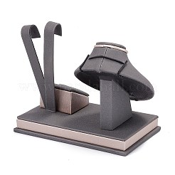 Puレザージュエリーディスプレイでクローバーされた木製  スポンジと紙カード付き  グレー  8.5x14.7x11.8cm&nbsp;ODIS-F005-02E