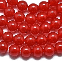 天然石マレーシアジェイドビーズ連売り  染め＆加熱  ラウンド  レッド  11.5~12.5mm  穴：1.2mm  約35個/連  14.96インチ（38cm）&nbsp;G-L645-C01-12mm-16