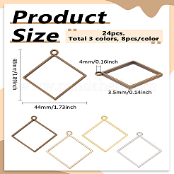 24Pcs 3 Colors Rack Plating Alloy Rhombus Open Back Bezel Pendants&nbsp;FIND-LP0004-79