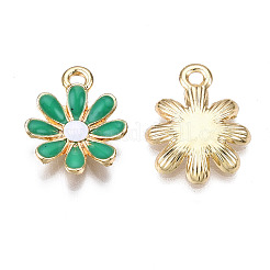 ライトゴールドメッキ合金チャーム  エナメル  花  グリーン  17.5x14.5x3mm  穴：2mm&nbsp;LS-ENAM-T009-39E