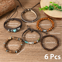 6Pcs 6 Styles Wood & Synthetic Turquoise & Alloy Beaded Stretch Bracelets & Braided Bracelets for Women&nbsp;BJEW-CL0001-60