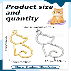 20本2色合金ペンダント  UVレジンDIY用  猫のチャーム  プラチナ·ゴールデン  32x15x1.5mm  穴：1.6~1.8mm  10個/カラー&nbsp;FIND-LP0001-26