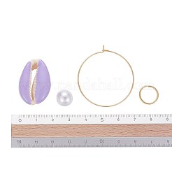DIYピアス作り  304ステンレススチールフープピアス/丸カン  模造パールアクリルビーズとスプレーペイントカウリーシェルビーズ  ゴールドカラー  ピンク  35x0.7mm&nbsp;DIY-X0098-34
