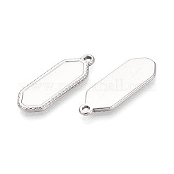 304ステンレススチールペンダントカボションセッティング  ポリゴンのチャーム  ステンレス鋼色  28x10x2mm  穴：1.6~1.8mm  トレイ：22.5x7.5mm&nbsp;STAS-N108-66P