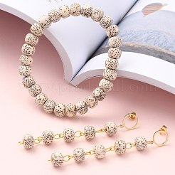 無染色&天然の月と星xingyue bodhiビーズジュエリーセット  ストレッチブレスレットとぶら下がりイヤリングスタッド  真鍮パーツ  ココナッツブラウン  2-1/4インチ（5.7cm）  78mm  ピン：0.8mm&nbsp;SJEW-JS01128