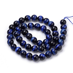 天然石タイガーアイビーズ連売り  染め  ラウンド  ブルー  6mm  穴：1mm  約63個/連  15.35インチ（39cm）&nbsp;LS-G-S259-03B-6mm