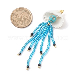 Dyed Synthetic Turquoise & Natural Black Onyx & Glass Seed Beaded Skull Jellyfish Big Pendants&nbsp;PALLOY-MZ00871-04