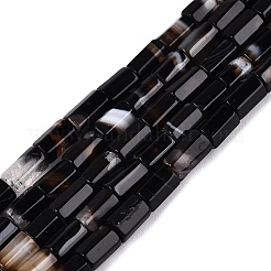 染め加工天然石瑪瑙ビーズ連売り  六角柱  ブラック  5~7.5x3.5~4.5mm  穴：0.6~0.8mm  約57~64個/連  14.76~15.55インチ（37.5~39.5cm）&nbsp;GG-N002-01A-02