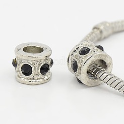 合金ヨーロピアンビーズ  ラインストーンビーズで  大穴ビーズ  コラム  白金金属色  ミックスカラー  8x10x2mm  穴：5mm&nbsp;RB-H032