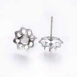 変色しない201ステンレススチールスタッドピアスセッティング  304ステンレスピン付き  花  ステンレス鋼色  トレイ：5mm  16x10.5mm  ピン：0.8mm&nbsp;STAS-I095-13P
