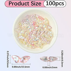 透明UVメッキアクリルビーズ100個  虹色の  翼  ミックスカラー  9.5x22.5x6.5mm  穴：2mm&nbsp;PACR-PA0001-03