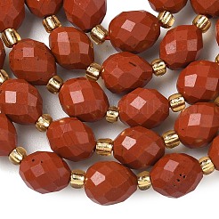 天然石レッドジャスパービーズ連売り  多面カット  ライス  シードビーズで  8x7mm  穴：0.8mm  約37個/連  15.75''（40センチメートル）&nbsp;G-F809-A50-01