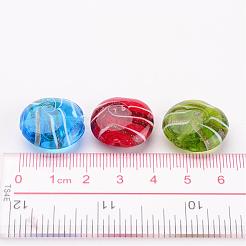 混合色のフラットラウンド手作りゴールド砂のランプワークビーズ  直径約20mm  穴：2mm&nbsp;X-DT338J