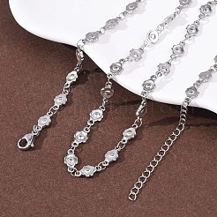 5.5MM 304 Stainless Steel Flower Link Chain Necklaces&nbsp;NJEW-P346-01P