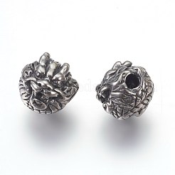 304ステンレススチールビーズ  ドラゴン  アンティークシルバー  10x10x10mm  穴：2mm&nbsp;STAS-E446-17AS