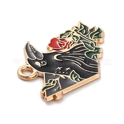 合金エナメルチャーム  バラのカラス  ライトゴールド  18x29x1mm  穴：2mm&nbsp;ENAM-A137-05KCG