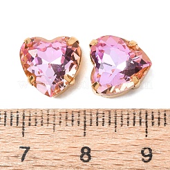 真鍮 ガラス ラインストーン 縫い付けラインストーン  ハート  ミックスカラー  ゴールドカラー  10x10x7mm  穴：1.2mm&nbsp;RGLA-B004-03B-G
