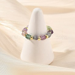 天然フローライトと真鍮のビーズを使ったストレッチリングセット（女性用）3個  ゴールドカラー  19mm  約3個/セット&nbsp;RJEW-JR01109