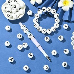 1セット26個の白い丸い文字付きシリコンビーズ  焦点ビーズ  ホワイト  10mm  穴：3mm&nbsp;ST-CJ0041-010