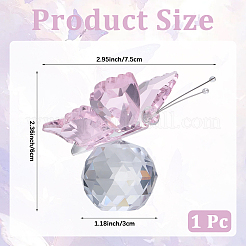 ガラスクリスタル蝶ディスプレイ装飾1個  家の装飾のための  パールピンク  60x75mm&nbsp;LAMP-CN0001-01C