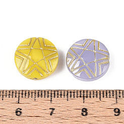 星型のガラスビーズが付いたフラットラウンド  ゴールドライン入り  ミックスカラー  13.5~14x5.5~6mm  穴：0.9mm&nbsp;GLAA-T025-46M