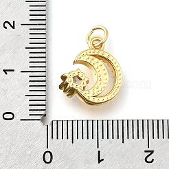 真鍮製のラインストーンペンダント  スターとムーン  丸カン付き  ラックめっき  長持ちメッキ  18KGP本金メッキ  15x12.5x4.5mm  穴：3.5mm&nbsp;KK-D362-01G