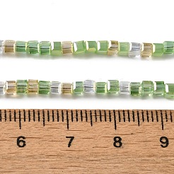 電気メッキガラスビーズセット  フル虹メッキ  多面カット  キューブ  春の緑  2~2.5x2.5~3x2.5~3mm  穴：0.8mm  約186個/連  18.31''（46.5センチメートル）&nbsp;EGLA-F121-FR-B06