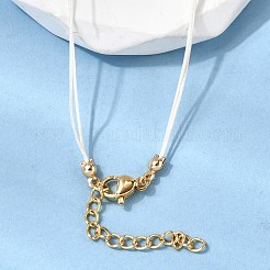 304ステンレススチールと天然タカラガイのビーズネックレス（女性用）  ホワイト  ゴールドカラー  16.34インチ（41.5cm）&nbsp;NJEW-F356-03G