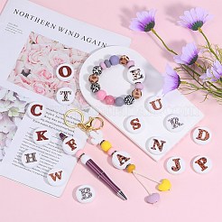 26Pcs 26 Styles White Flat Round with Letter Food Grade Silicone Focal Beads&nbsp;SIL-SZ0001-72
