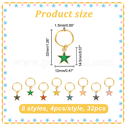 合金エナメルドレッドヘアビーズ  編組髪のペンダントの装飾クリップ  スター  ミックスカラー  32mm  8スタイル  4個/スタイル  32個/セット&nbsp;HJEW-AB00146