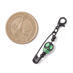 ハロウィンの頭蓋骨のアクリル＆鉄製安全ピンペンダントデコレーション  カニカン付き  ブラック  43.5mm&nbsp;HJEW-JM03758