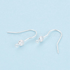 真鍮のピアスフック  クリアキュービックジルコニアと縦ループ付き  フラットラウンド  銀  18~20.5x4.5mm  穴：1~1.2mm  20ゲージ  ピン：0.8mm&nbsp;KK-T038-249S