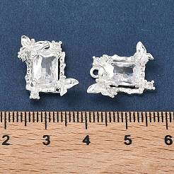 真鍮舗装クリアキュービックジルコニアペンダント  蝶のチャームが付いた長方形  925銀メッキ  16.5x15.5x6mm  穴：1.4mm&nbsp;KK-C168-22S