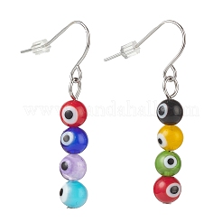 9 Pairs 9 Color Lampwork Evil Eye Round Beaded Dangle Earrings&nbsp;EJEW-JE05088