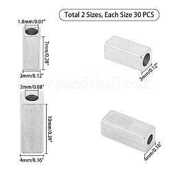 304ステンレススチールビーズ  直方体の  ステンレス鋼色  10x4x4mm  穴：2mm  60個/箱&nbsp;STAS-UN0018-46P