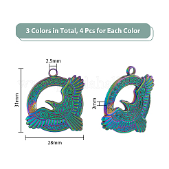 12個3色304ステンレスペンダント  ワシ  ミックスカラー  28x31x2mm  穴：2.5mm  4個/カラー&nbsp;STAS-DC0013-39