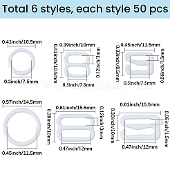 300個 6スタイル 鉄製下着ストラップバックル  ブラジャースライダーフック  ホワイト  8.5~14.5x10.5~15.5x1mm  内径：3~12mm  50個/スタイル&nbsp;FIND-GF0009-50A