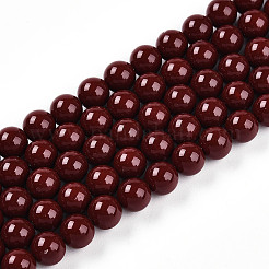 ベーキングペイントパール化ガラスパールビーズ連売り  ラウンド  暗赤色  5mm  穴：0.6mm  約79~80個/連  15.94~16.14インチ（40.5~41cm）&nbsp;HY-N002-5mm-D01