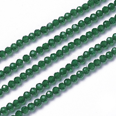 ガラスビーズ連売り  多面カット  ラウンド  グリーン  3~3.5x2.5~3mm  穴：0.3mm  約114~125個/連  14インチ（35.5cm）&nbsp;G-F596-47J-3mm-1