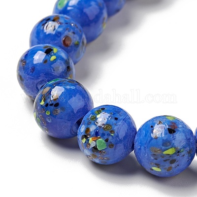 手作りランプワークビーズ連  ラウンド  ブルー  10x9~10mm  穴：1.2mm  約40個/連  14.76インチ（37.5cm）&nbsp;LAMP-C008-02J-1