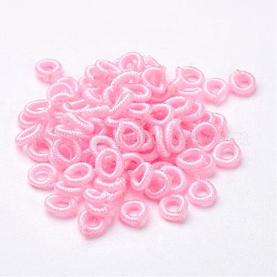 ポリエステルファブリックビーズ  リング  パールピンク  6x2mm  穴：3mm  約200個/袋&nbsp;WOVE-N003-46-1