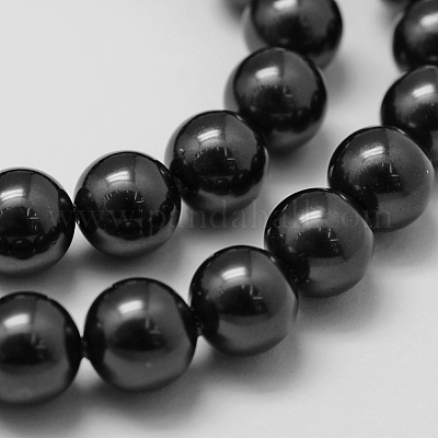 シェルパールビーズ連売り  グレードA  ラウンド  ブラック  8mm  穴：1mm  約47個/連  15.5インチ&nbsp;BSHE-L026-07-8mm-1