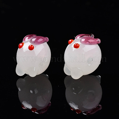 手作り凹凸柄ランプワークビーズ連売り  兎  プラム  14.5~16x10x14~15mm  穴：1mm  約45個/連  17.32インチ〜17.72インチ（44cm〜45cm）&nbsp;LAMP-T017-01A-1