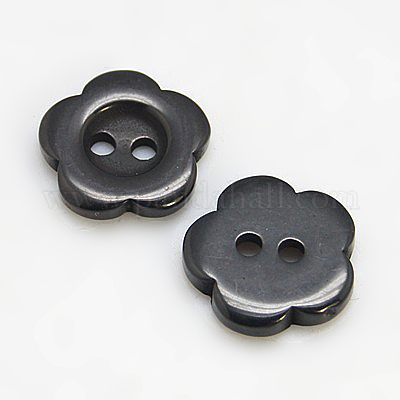 樹脂ボタン  染め  花  ブラック  12x2.5mm  穴：1mm&nbsp;RESI-D031-12mm-02-1