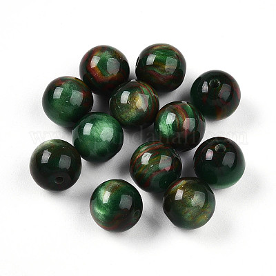樹脂ビーズ  ラウンド  ツートン  グリーン  12mm  穴：2mm&nbsp;RESI-YW0004-28C-08-1